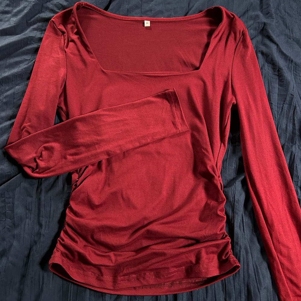 SHEIN Long Sleeve Y2K Burgundy Temperament Shirt Size Medium Cinched Waist